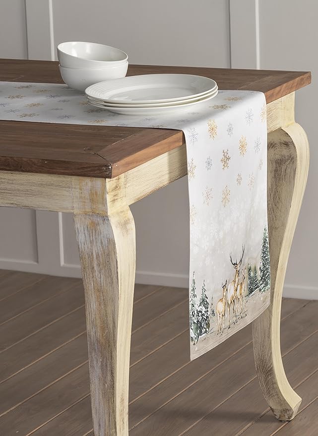 Maison d' Hermine Table Runner 100% Cotton Double Layer Table Runners 72 inches Long for Thanksgiving Christmas Decorations Home Kitchen Dining Party Wedding (Deer in The Woods, 14.5" x 72")