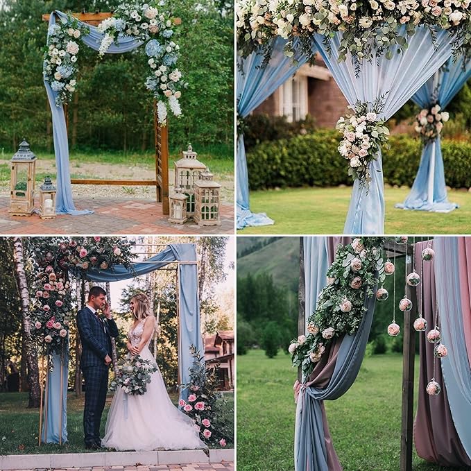 6 Panels Dusty Blue Wedding Arch Drapery 28" x 20Ft Wedding Arch Draping Fabric Chiffon Fabric Drape Backdrop Curtain for Nuptials Party Swag Ceremony Birthday Arbor Drapery Reception Ceiling Décor