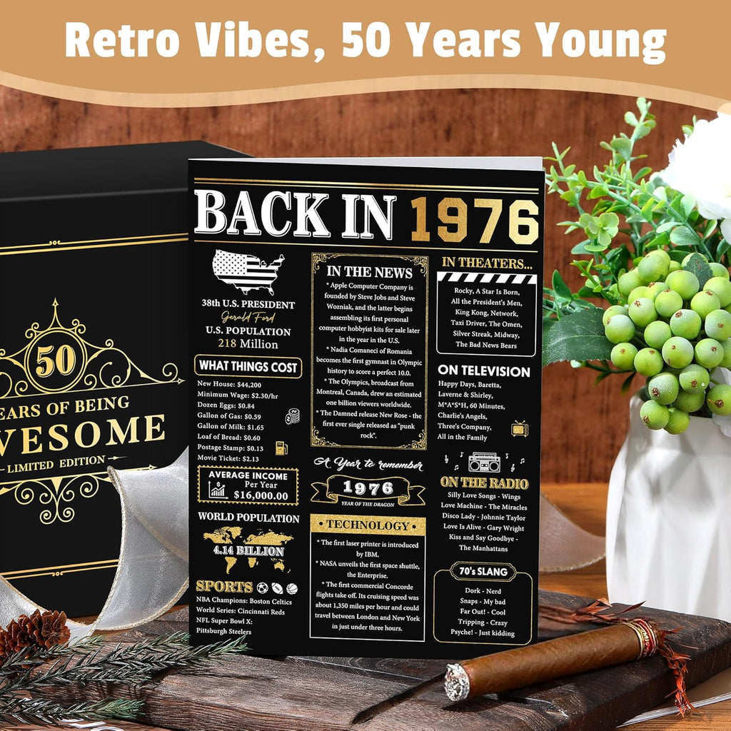 Pradnel 50th Birthday Gifts for Him Cool Gifts for 50 Year Old Man Happy 50th Birthday Decorations for Men Vintage 1976 Wine GlassToilet Paper Roll Novelty Socks Funny 50 Year Old Gift ideas for Mens