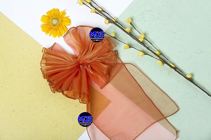 MDS Pack of 200 PCS Organza Chair Sashes Wider Dining Chair Bows Ribbon Tie Back for Wedding Party Birthday Bridal Shower Reception Event Banquet Home Chair Cover Decoration - Brunt Orange