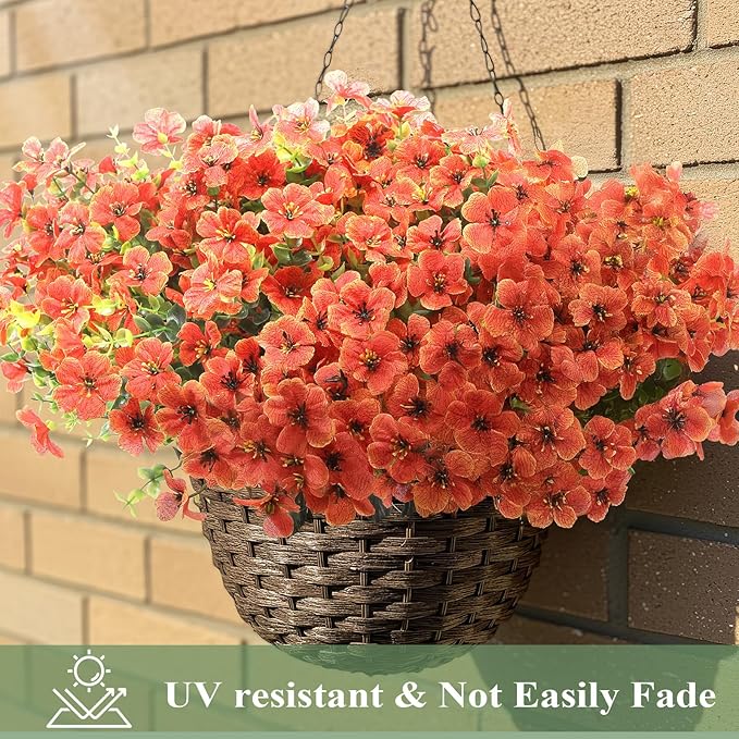 Artificial Flowers for Outdoors 24 Bundles, UV Resistant Orange Fake Silk Flower Fall Autumn Garden Decor Wedding Window Door Decorations