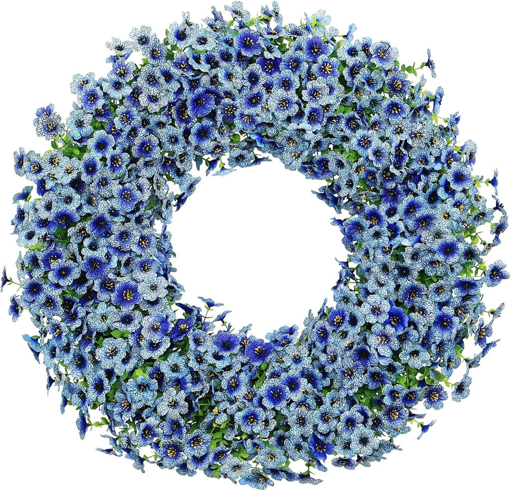 24" blue artificial floral wreath for front door, main product view