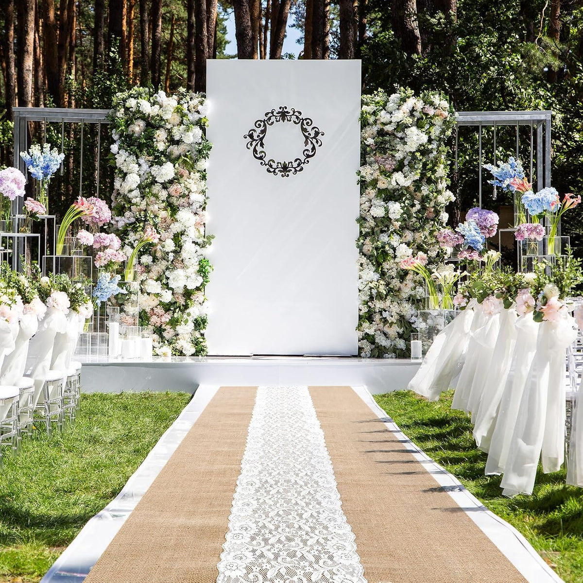 Preboun 3ft X 20 ft Aisle Runner for Wedding Ceremony, Lace Burlap Style