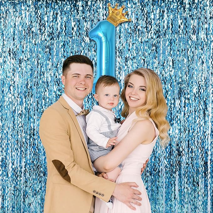 Wavy Blue Streamers Party Backdrop - GREATRIL Fringe Curtain for Pool Party/Birthdays/VBS/Beach/Under Sea - 3.2ft X 6.5ft - 2 Packs