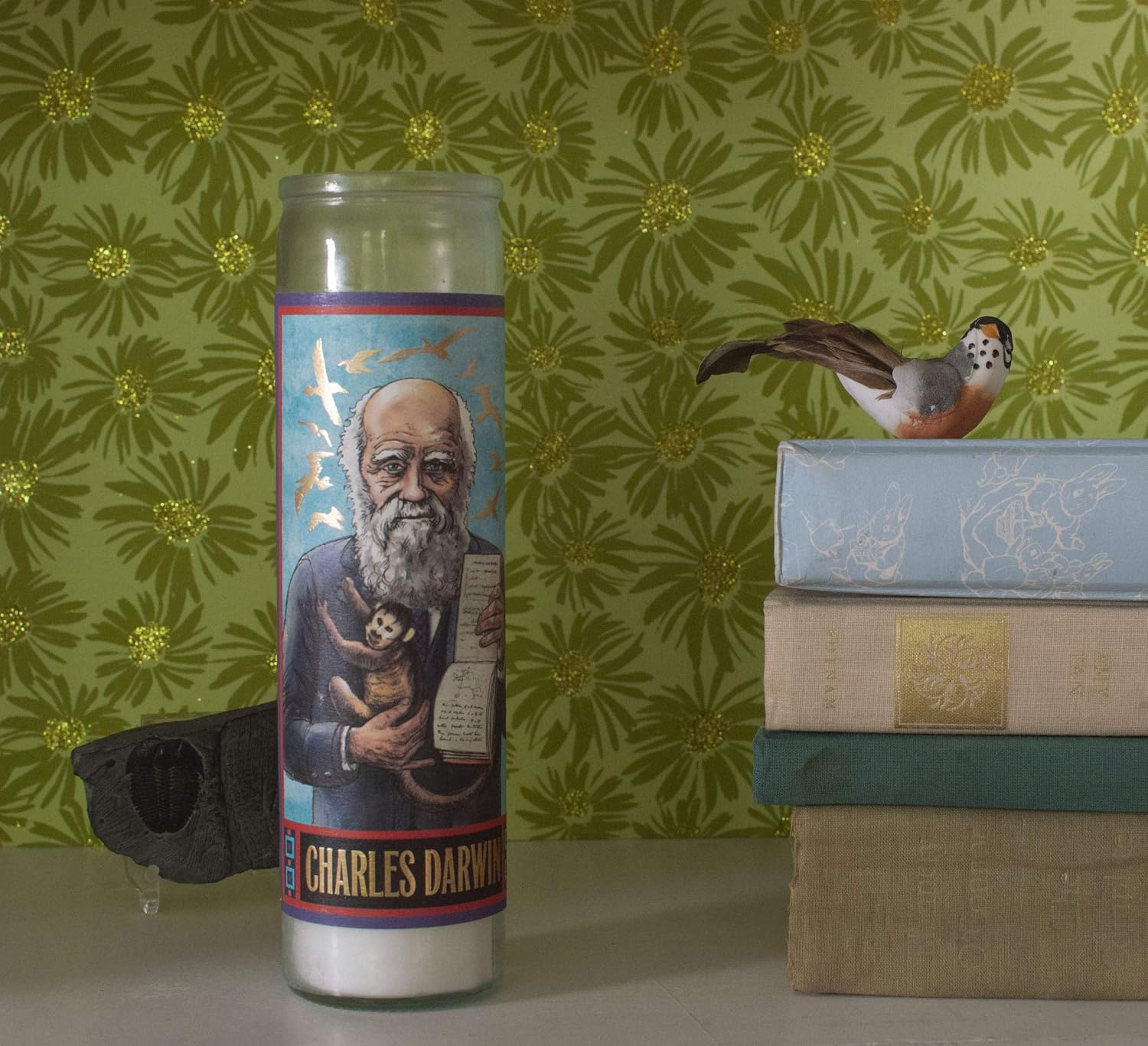 Charles Darwin Secular Saint Candle - 8.5 Inch Tall Glass Prayer Votive - Made in The USA