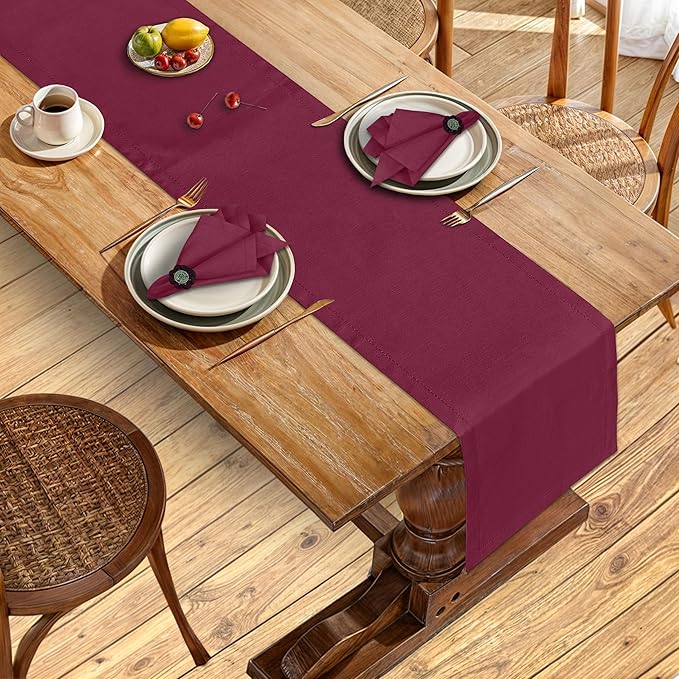 Ruvanti Linen Table Runner 108 Inches, Classic Hemstitch, Washable, Reusable, Non-Slipping, Stain Resistant- Perfect for Parties, Weddings, Dinners, Thanksgiving, Christmas, Indoor use – Burgundy