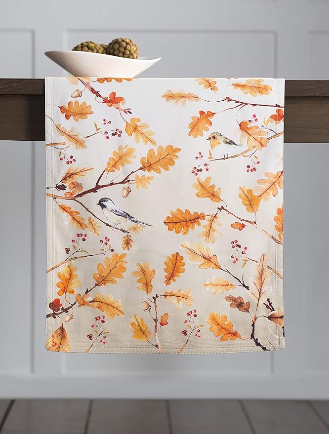 Maison d' Hermine Table Runner 100% Cotton Double Layer Table Runners 108 inches Long for Thanksgiving Christmas Decorations Home Kitchen Dining Party Wedding (Oak Leaves, 14.5" x 108")