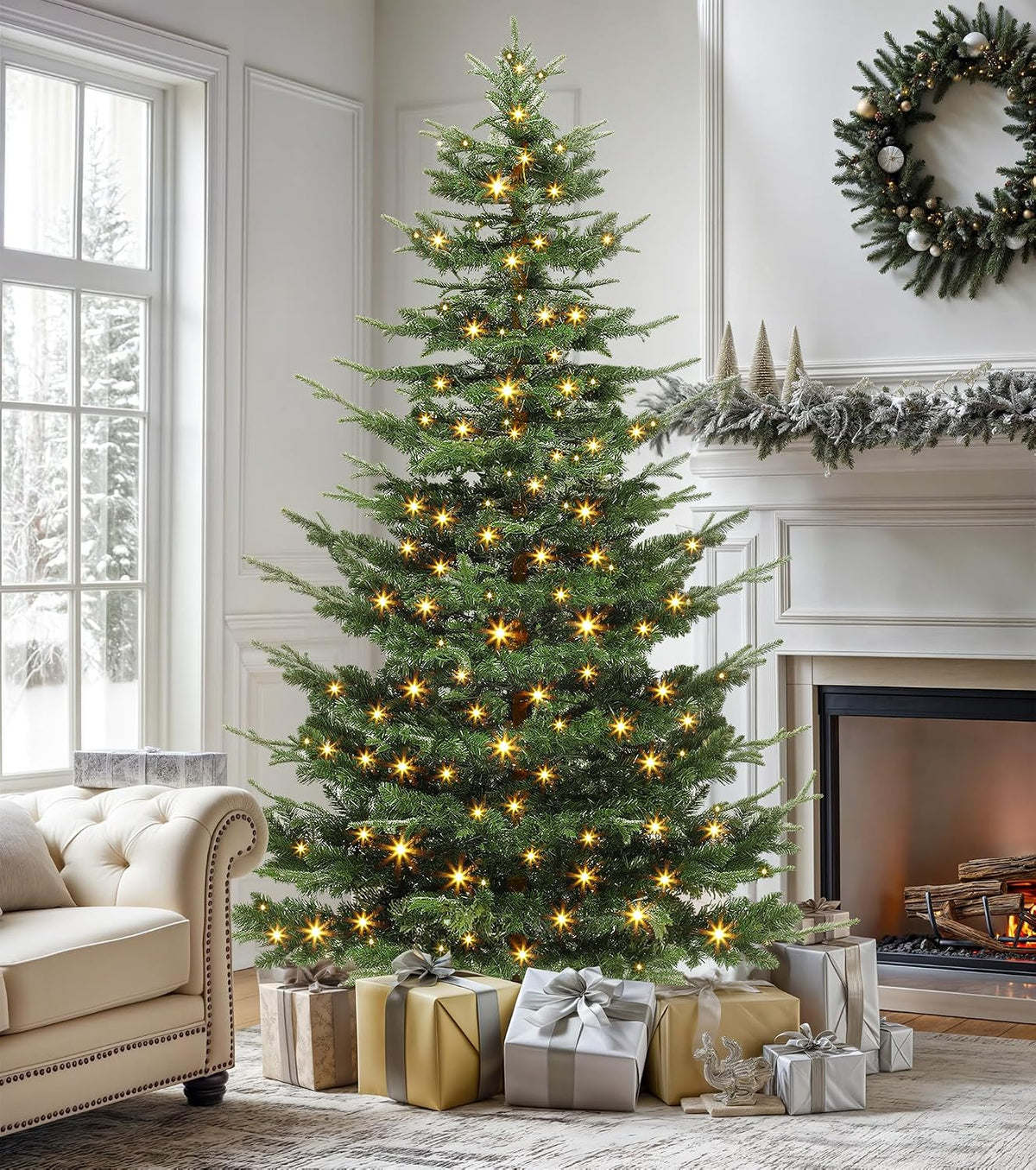 dwvo 6.5ft prelit iced aspen fir artificial christmas, side view