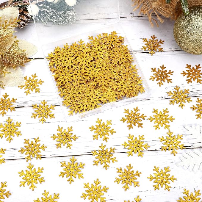 MARFOREVER Christmas Snowflake Glitter Confetti, Gold Snowflake Paper Confetti Winter Snow Sprinkles Sequins Table Centerpiece for Winter Wonderland Xmas Holiday Wedding Party Supplies Decorations