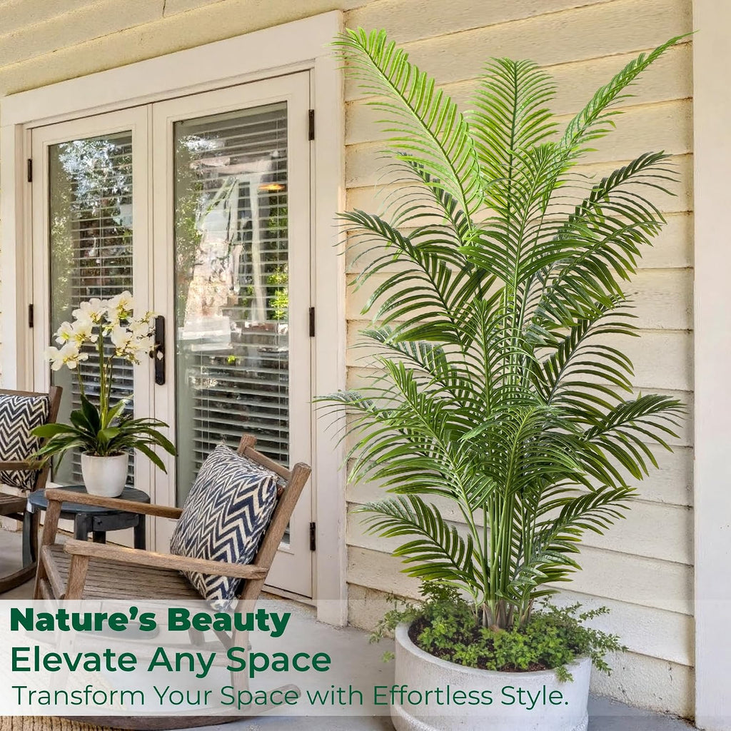 florafairy 6ft tall artificial palm trees, tropical areca showing dimensions