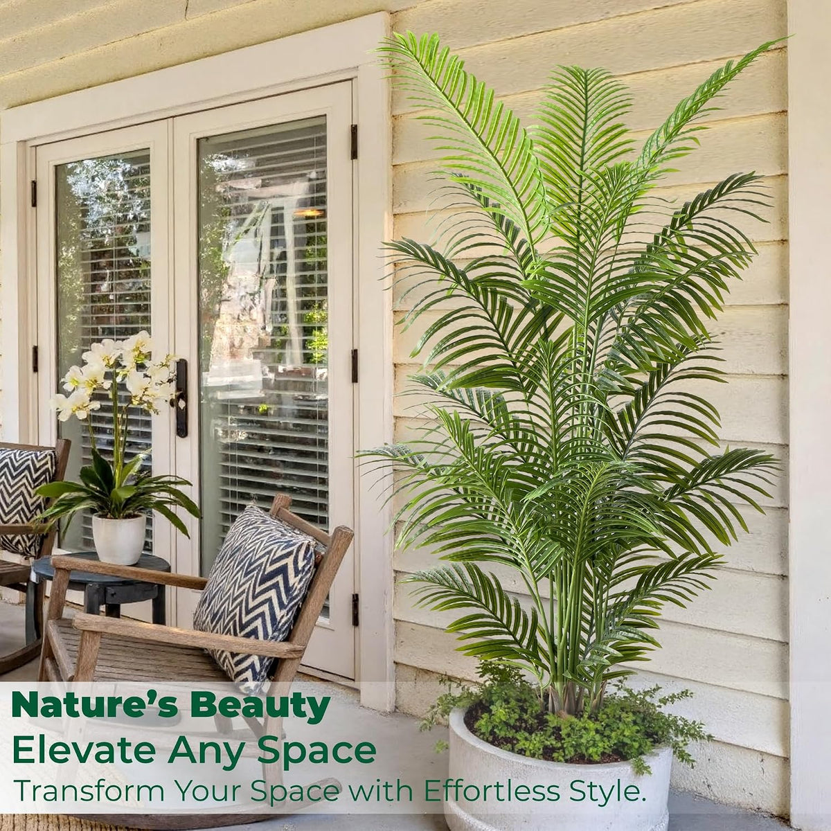 florafairy 6ft tall artificial palm trees, tropical areca showing dimensions