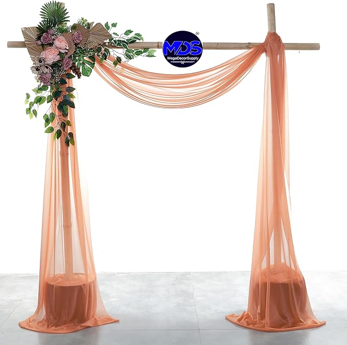 MDS Halloween Chiffon Draping Fabric - 2 Panel, 30" Wide x 50ft Long - Sheer Spooky Arbor & Canopy Drapery for Haunted House Backdrops, Party Ceilings, DIY Costumes & Themed Events - Coral Peach