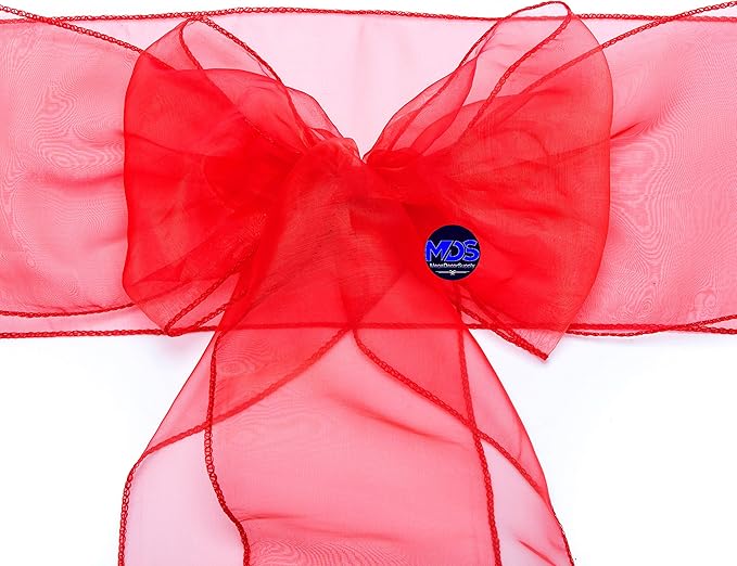 MDS Pack of 125 PCS Organza Chair Sashes Wider Dining Chair Bows Ribbon Tie Back for Wedding Party Birthday Bridal Shower Reception Event Banquet Home Chair Cover Decoration - Red
