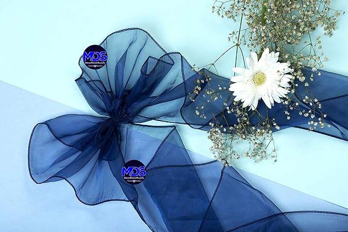 MDS Pack of 150 PCS Organza Chair Sashes Wider Dining Chair Bows Ribbon Tie Back for Wedding Party Birthday Bridal Shower Reception Event Banquet Home Chair Cover Decoration - Navy Blue