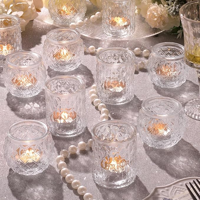 12pcs Assorted Votive Candle Holders for Wedding Centerpiece, Clear Tea Light Candle Holders, Glass Candle Holder for Table Centerpiece, Home and Party Decorations