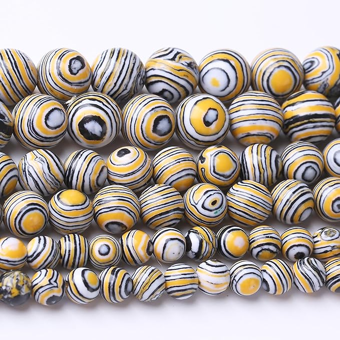 Yellow Peacock Turquoise Stone Beads Gemstone Round Crystal Energy Jade Beads Stone Beads for Jewelry Making DIY Bracelet Necklace Jewelry Making 1 Strand 15.5inch 60PCS 6MM