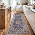 Bloom Rugs Washable Non-Slip 12 ft Runner - Dark Blue/Beige Traditional Medallion Runner for Entryway, Hallway, Bathroom, and Kitchen - Exact Size: 2.5' x 12'