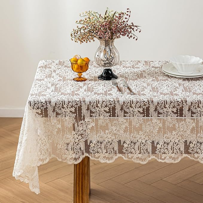 Lace Embroidered Tablecloth. Square Lace Vintage Tablecloth Dustproof Table Protector for Kitchen Dining Room Party Banquet Home Picnic Wedding Decoration (Creamy White 43×43 inch)