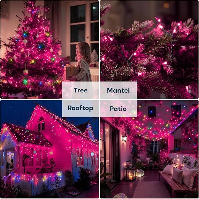 Joiedomi Pink Christmas String Lights,100 Count 21.4FT Fairy Tree Lights Plug in for Indoor Outdoor Xmas Valentines Decor Patio Holiday Theme Party Yard House,Green Wire