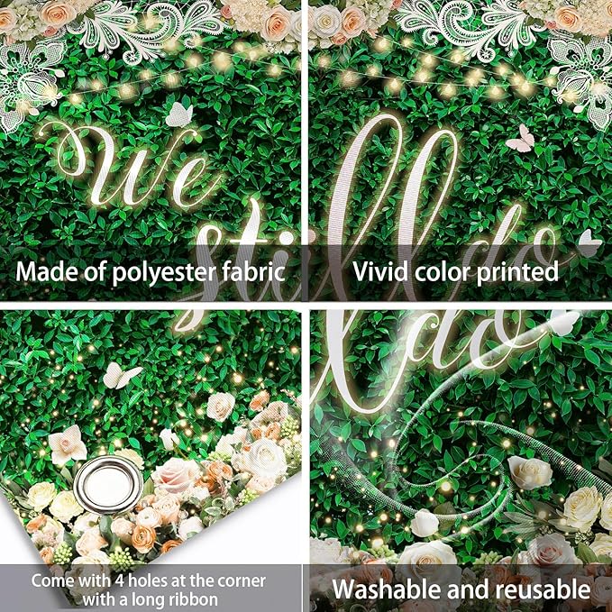We Still Do Backdrop Green Leaves Lace Wedding Anniversary Photography Background Engagement Vow Renewal Bachelorette Party Decoration Banner Photo Booth Studio Props 7x5ft FU032YL