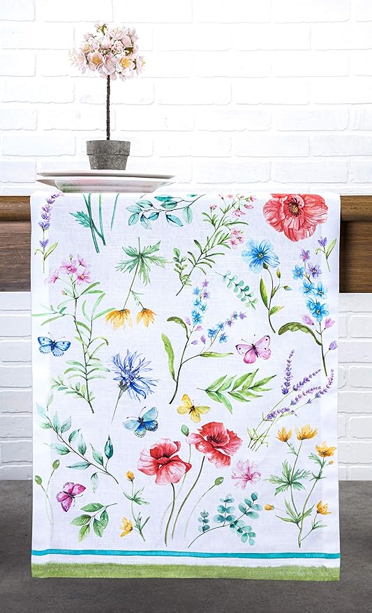 Maison d' Hermine Table Runner 100% Cotton Single Layer Table Runners 108 inches Long Decorative for Home Kitchen Dining Party Wedding Bridal Shower Spring Summer (Just Floral, 14.50" x 108")