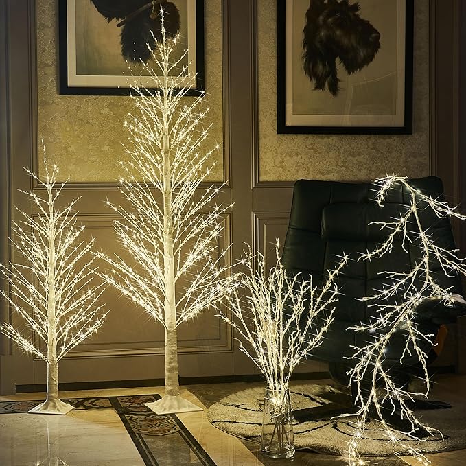 BAOLITVINE Lighted White Twig Branches 32IN 200 Warm White Fairy Lights, Lighted Willow Branches Plug in with Timer, Dimmer for Home Bedroom Fireplace Christmas Decoration Inside Outdoor