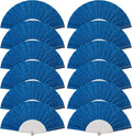 12 Pack Handheld Fan,Folding Hand Glitter fan with Shining Transparent Fan Rib – Ideal for Wedding, Church, Festival, Dance, Tea Party, Club, and EDM Accessories, Royal blue