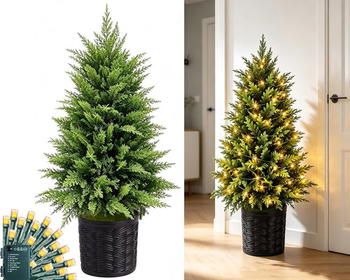 1 piece 3ft prelit cedar topiary christmas tree, main product view
