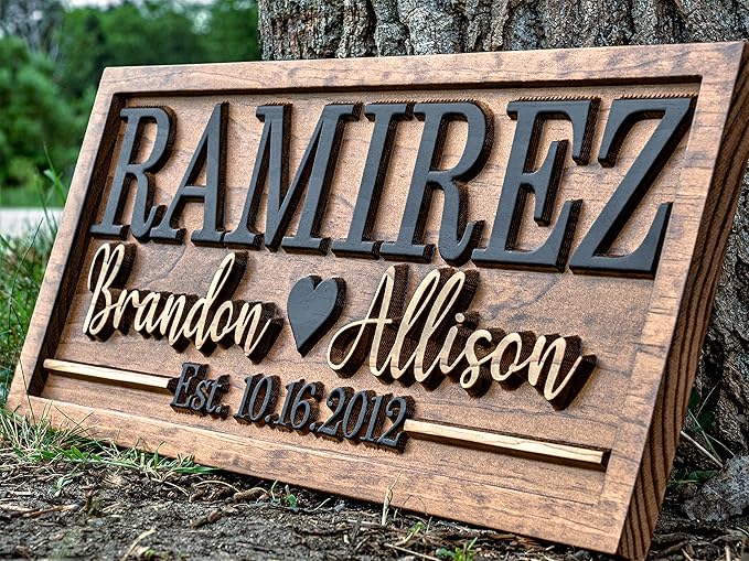 Bridal Shower Gift | Personalized Wedding Gift Last Name Established Sign | Anniversary | Engagement Gifts | Valentines Day Gift | Wood Wedding Sign | Name Heart Sign | Couples Gift