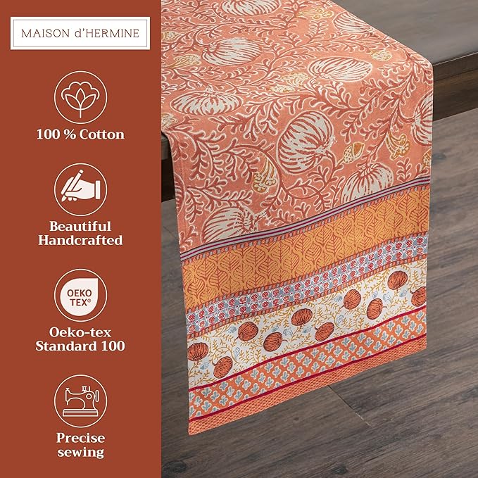 Maison d' Hermine Table Runner 100% Cotton Double Layer Table Runners 108 inches Long for Thanksgiving Christmas Decorations Home Kitchen Dining Party Wedding (Harvest Festival, 14.5" x 108")