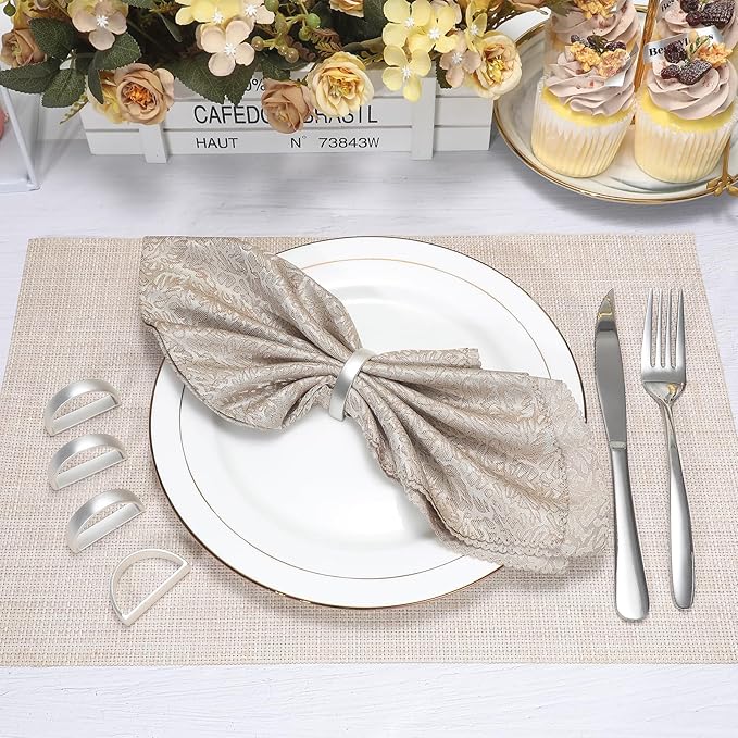 KPOSIYA Napkin Rings Set of 12, Metal Silver Napkin Rings Bulk for Table Settings, D-Shape Napkin Holders Rings for Dinner Table Decor, Easter, Fall,Thanksgiving, Christmas, Party,（Silver 12 pcs）