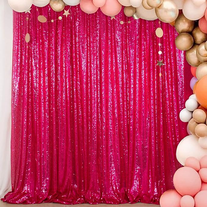 ShiDianYi Hot Pink Sequin Backdrop 6FTX8FT - Rod Pocket Photography Background for Birthday Party Wedding Baby Shower Photo Booth Decor