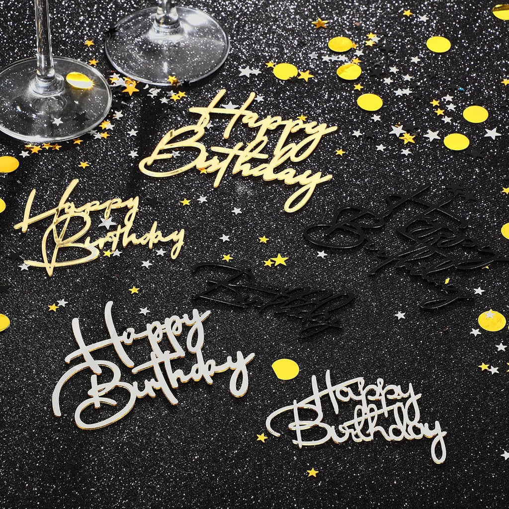 Barydat 24 Pieces Happy Birthday Cake Toppers Mirror Acrylic Cupcake Topper Happy Birthday Sign for Cake Side Cupcake Decorations, 3 Colors, 6 Styles