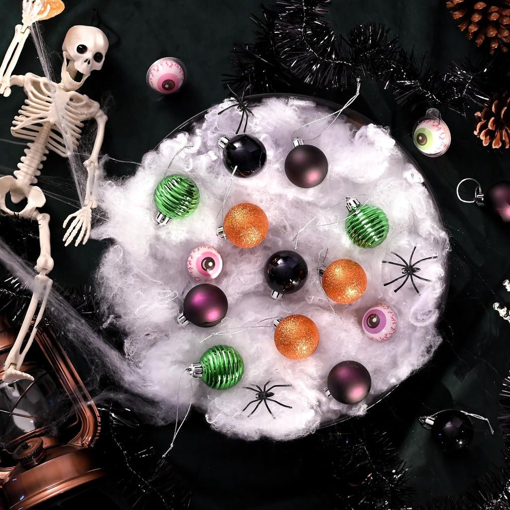Valery Madelyn 24ct Halloween Ornaments Tree Decorations Indoor 1.6 Inch | Orange Purple Green Black Shatterproof Christmas Ball Ornaments Vintage Hanging Xmas Holiday Party Decor