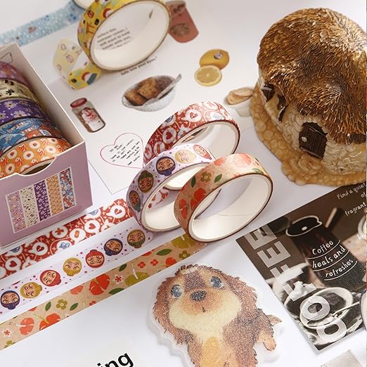 YUBBAEX 60 Rolls Value Washi Tape Pack Retro Arts Masking Tape Basic Patterns Decorative for DIY Crafts, Bullet Journal Supplies, Planners, Scrapbook, Card/Gift Wrapping (Autumn Kimono)