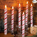 Baquler 6 Pcs Christmas Flameless Taper Candles 10.6 Inch Sea Salt Candy Cane Candles Battery Operated LED Christmas Candlesticks for Xmas Centerpiece Holiday Party Decor