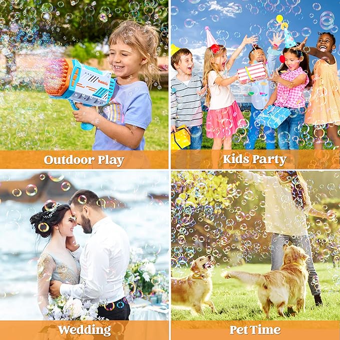 Sloosh Bubble Machine Guns, 69 Holes Bubble Gun Blaster Blower for Kids Adults, Colored Lights Bazooka Rocket Shape with Solution Outdoor, Summer Toys, Gifts, Party Favors, Wedding, Birthday, Easter