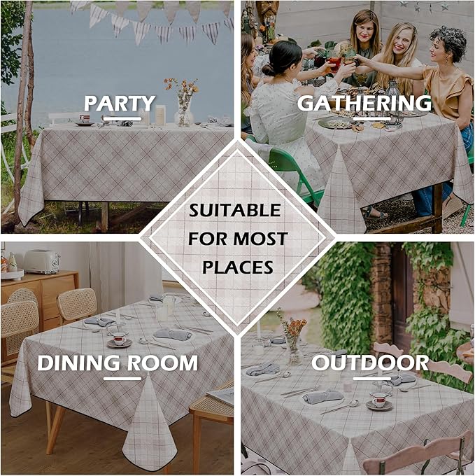 MYSKY HOME Table Cloth 60x84 inch Rectangle, Heavy Duty Linen Look Waterproof, French Country Black Plaid for Kitchen Dining, Party