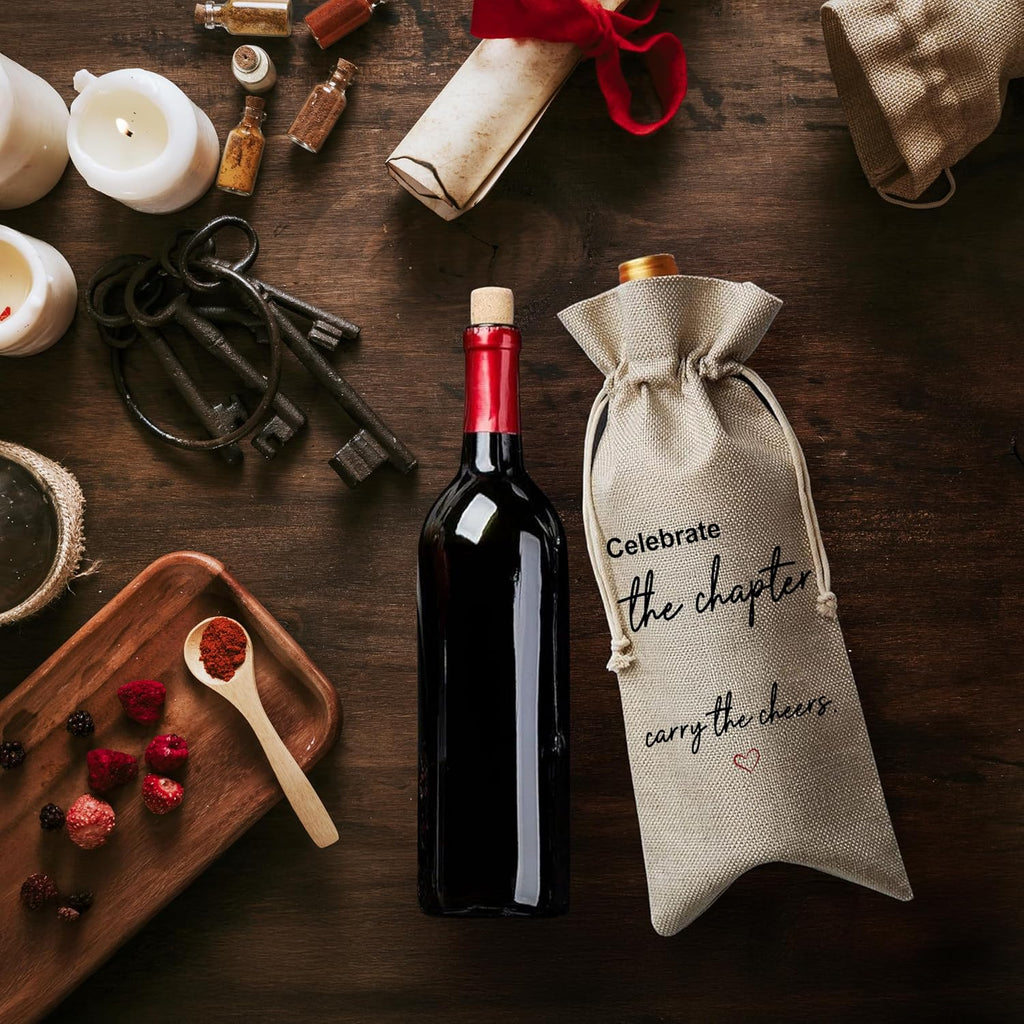 DOI-LANEE New Chapter Wine Bag - Congratulations Gifts for Housewarming Wedding Graduation Moving Leaving Going Away Farewell Retirement Wine Bag, New Beginnings Gifts for Friends Coworker Teacher