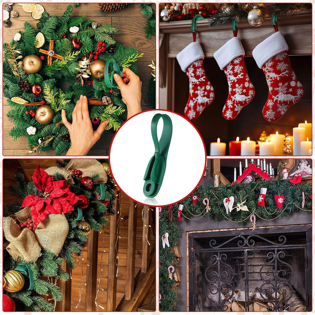 Relaxweex 12 Pcs Garland Hanger for Mantle No Drill Garland Hangers Hooks Wreath Ties Fireplace Stocking Holder Stretchable Silicone Adhesive Straps for Door Frame Stairways (Green)