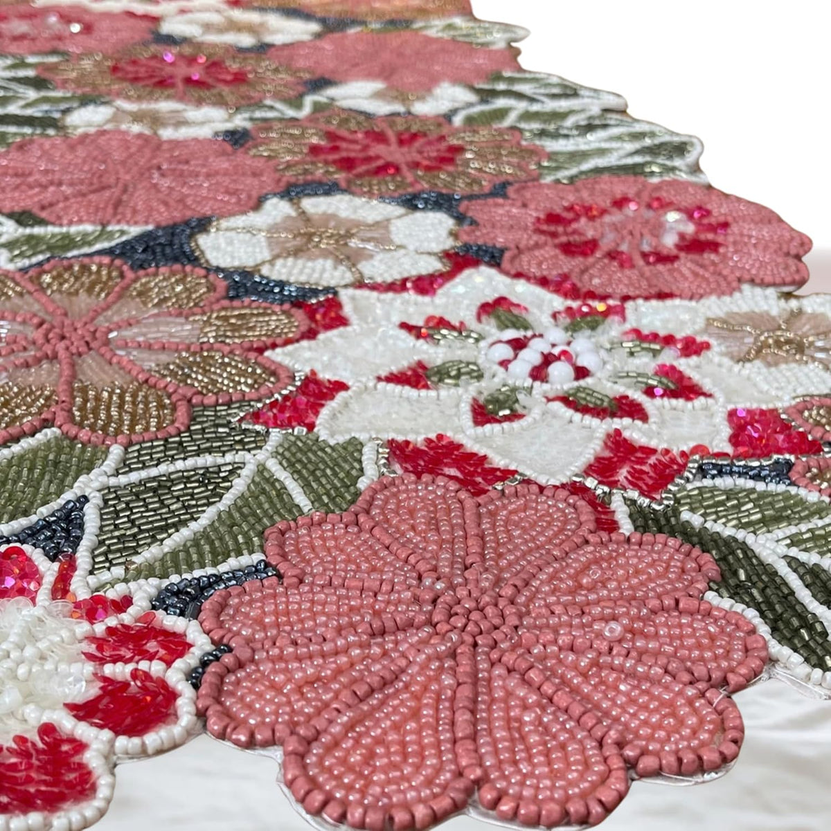 Beaded Table Runner Decorative Hand Glitz Rustic Farmhouse for Fall Harvest a...