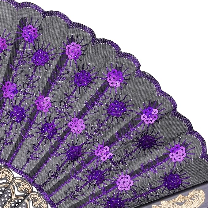 QIRMIZI 10 Pack Fabric Folding Handheld Fans, Perfect for Weddings, Parties, and Dancing,Purple
