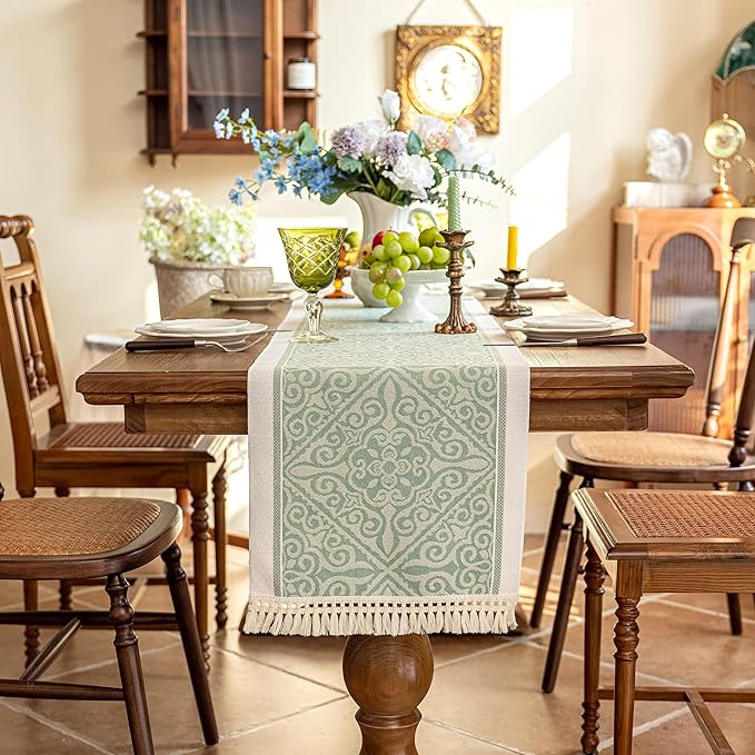 Table Runners 63 Inches,Waterproof Boho Table Runner with Tassel Fringe,Table Runner for Party Coffee Table