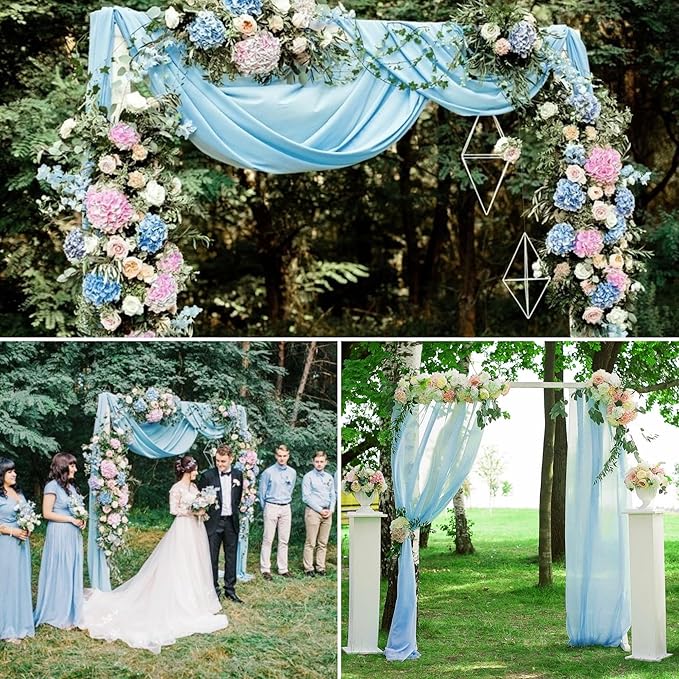 4 Panels Wedding Arch Draping Fabric 28" x 20Ft Chiffon Wedding Arch Drapes Chiffon Fabric Drape Sheer Backdrop Curtain for Weddings Party Ceremony Birthday Reception Backdrop Ceiling Décor(Baby Blue)