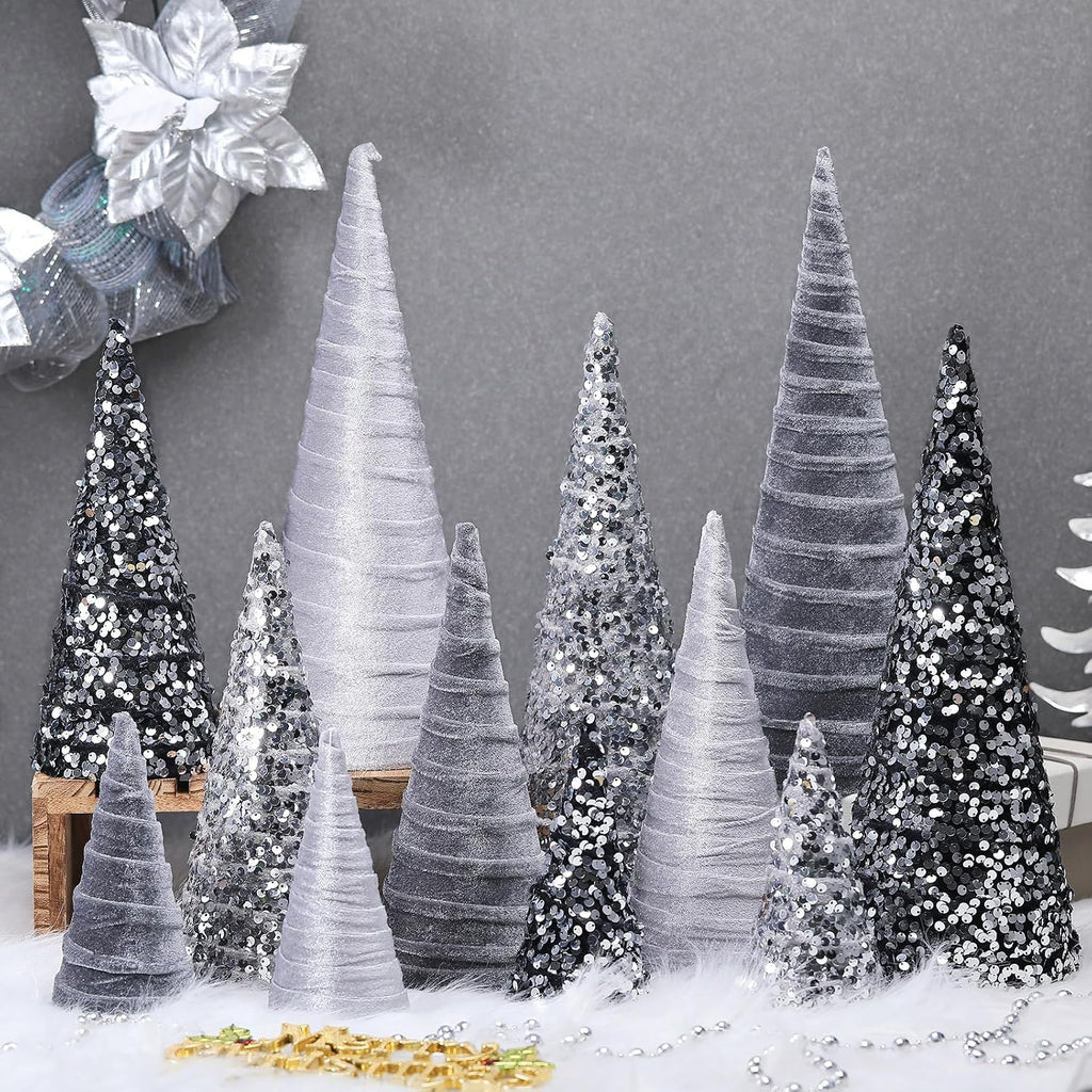 ireer 12 pcs silver gray christmas velvet cone, main product view