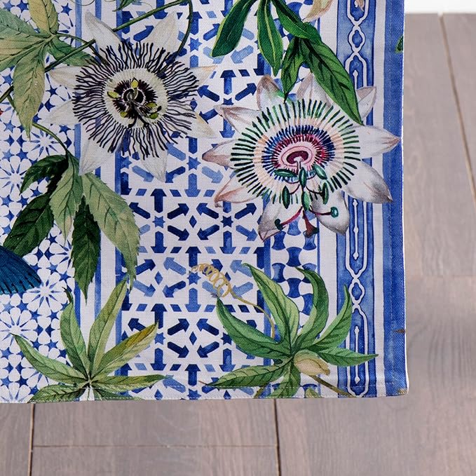 Maison d' Hermine Table Runner 100% Cotton Double Layer Table Runners 108 inches Long Decorative for Home Kitchen Dining Party Wedding Bridal Shower Spring Summer (Passiflora, 14.50" x 108")