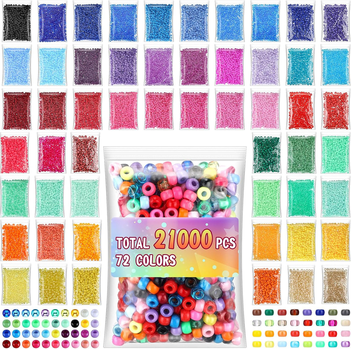 huquary 21000 pcs pony beads bulk,kandi beads, 72 shown in use