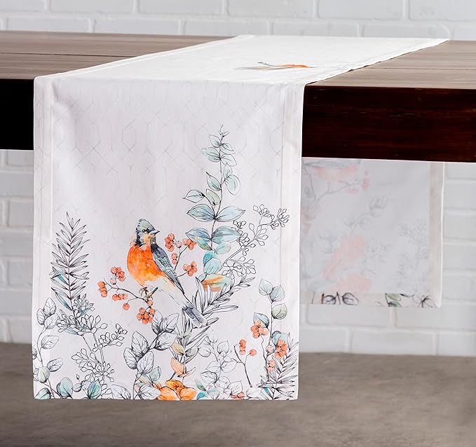 Maison d' Hermine Table Runner 100% Cotton Single Layer Table Runners 60 inches Long for Thanksgiving Christmas Decorations Home Kitchen Dining Party Wedding (Whitish Shabby Chique, 14.5" x 60")
