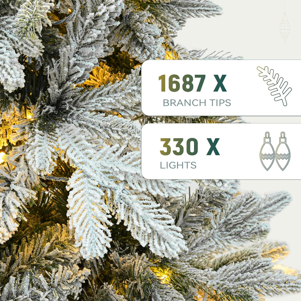 yitahome 7.5ft prelit flocked christmas tree with 1687 shown in use