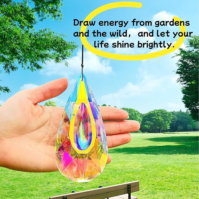 2 Pack Hanging Droplet Shape Chandelier Crystal Prisms（4.6‘’*2.1‘’） - Suncatcher Pendants for Windows, Chandelier Parts, Rainbow Maker - Create Colorful Light Reflections for Home, Garden, Christmas